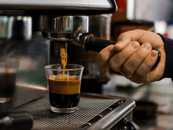 Three coffee brewing methods — pour-over, espresso, and French press — used to brew anaerobically processed coffee beans with fruity flavor notes.